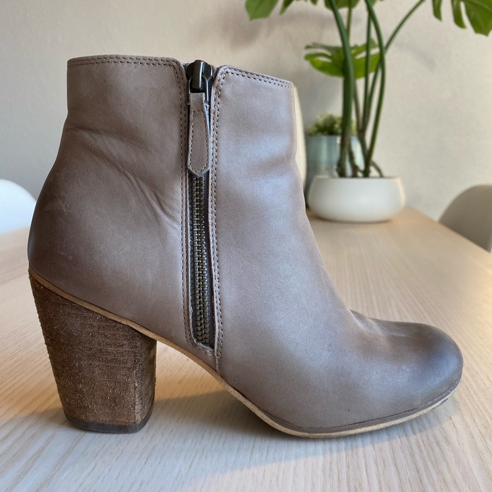 BP Genuine Leather Heeled Booties in Taupe